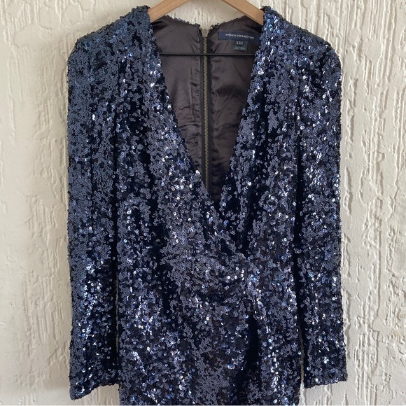 French Connection Blue Sequins Long Sleeve Mini Dress Size 6 - Picture 2 of 7